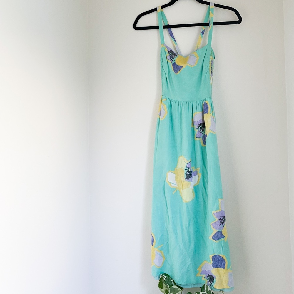 Bright Abstract Floral Print Midi Dress (S)